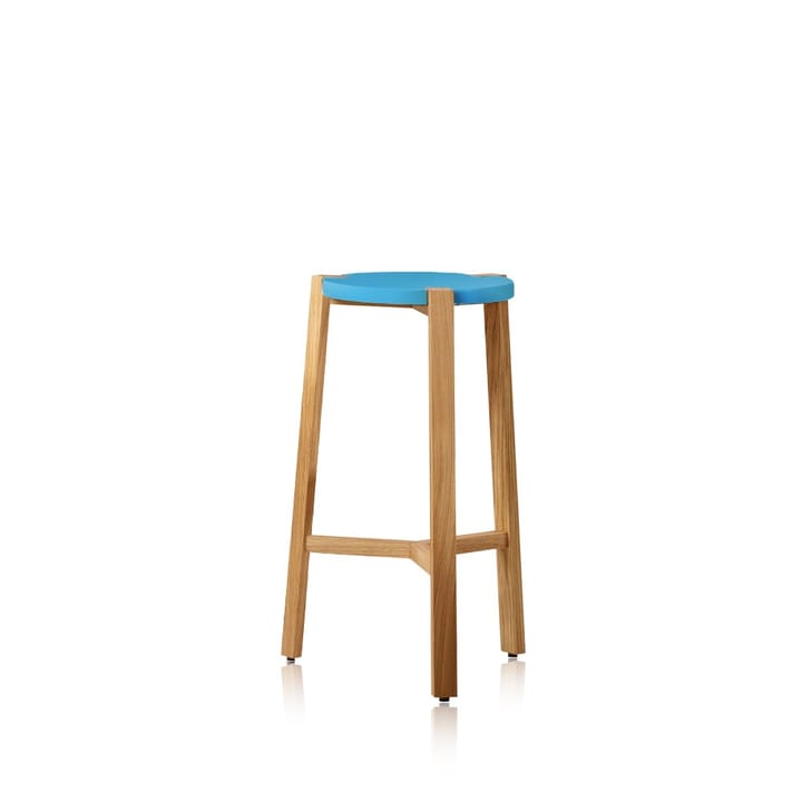 Tabouret de bar Happy bas - turquoise, pieds en chêne - A2