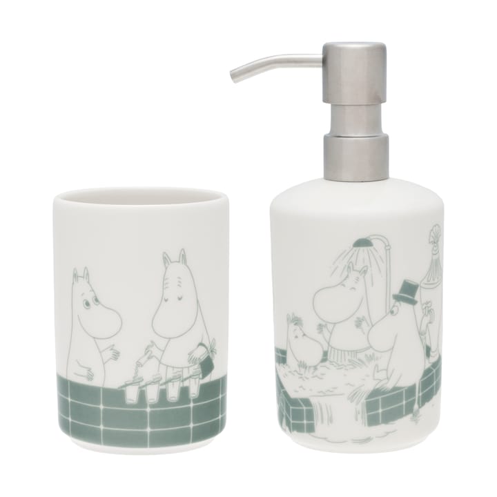 Distributeur de savon et porte-brosse à dents Mumin - Bain vert-blanc - Arabia