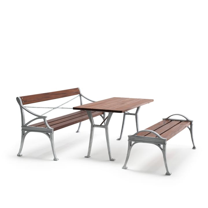 Table Lessebo, Acajou, support en aluminium brut Byarums bruk