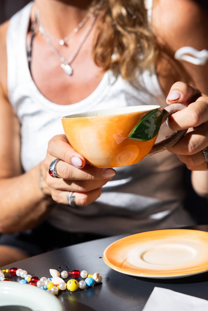 Tasse Peach avec soucoupe, Orange Byon