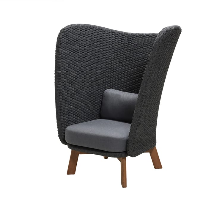 Fauteuil lounge Peacock Highback - Cane-Line Natté Dark grey, incl. coussins gris, pieds en teck - Cane-line