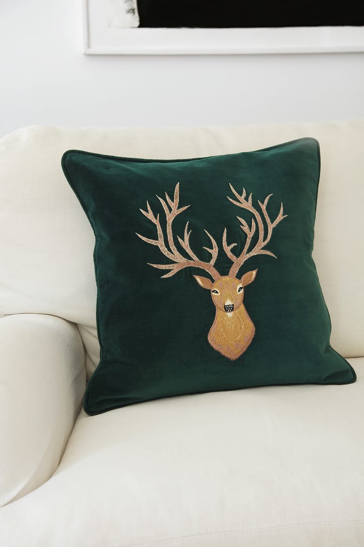 Housse de coussin Embroidered Reindeer 50x50 cm - Vert - Chhatwal & Jonsson