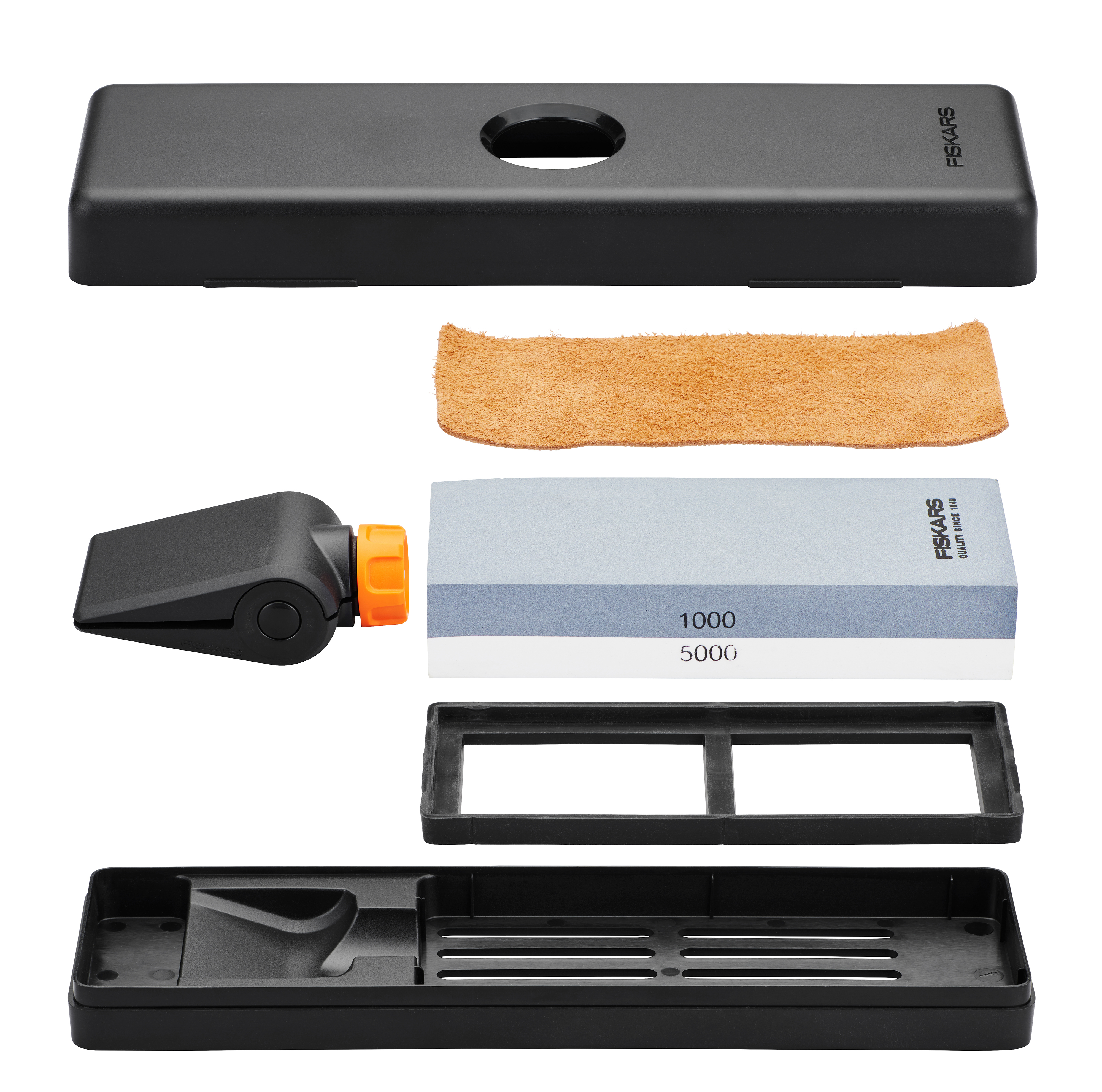 Fiskars Aiguiseur pour couteaux à lame lisse en acier, Pierre à aiguiser en  céramique, Edge, Roll-Sharp, Noir/Orange, 1003098
