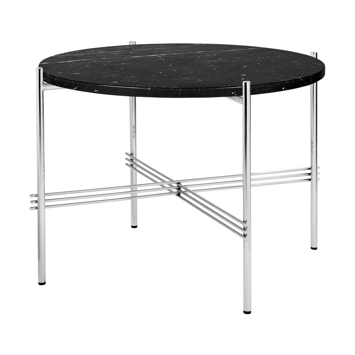 GUBI Table basse en acier poli TS Ø55 Black marquina marble