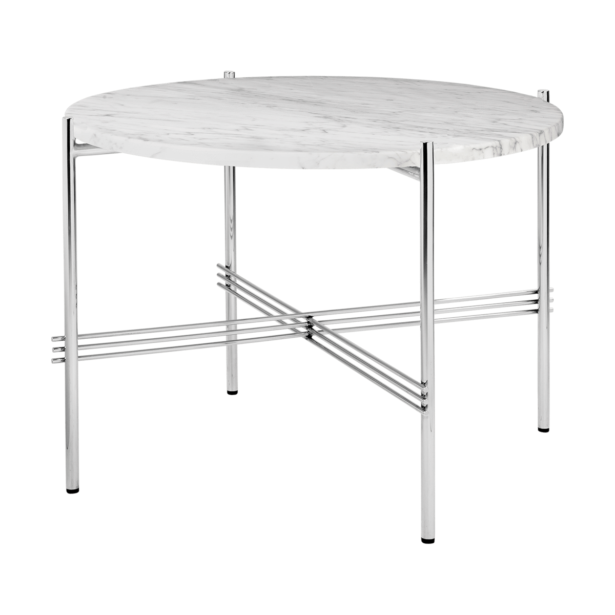 GUBI Table basse en acier poli TS Ø55 White carrara marble