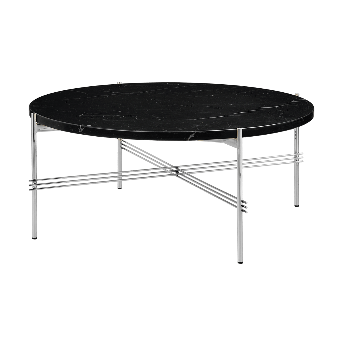 GUBI Table basse en acier poli TS Ø80 Black marquina marble