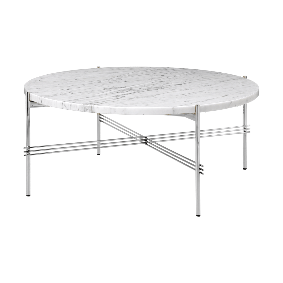 GUBI Table basse en acier poli TS Ø80 White carrara marble