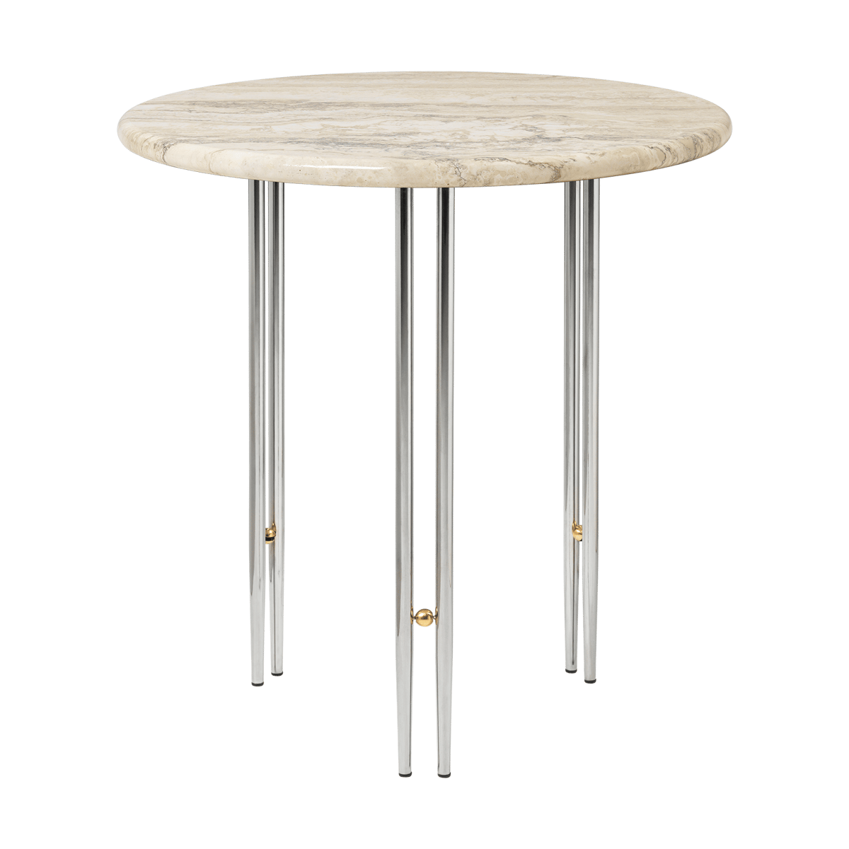 GUBI Table basse IOI Ø50 cm Chrome - laiton marbre beige