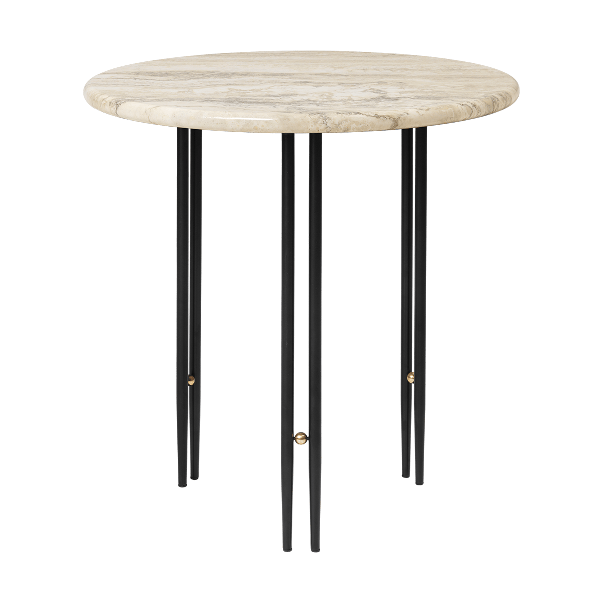 GUBI Table basse IOI Ø50 cm Noir - laiton marbre beige