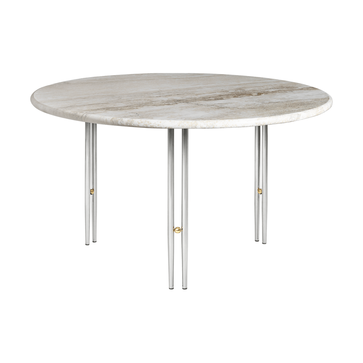 GUBI Table basse IOI Marbre beige - supports chrome ø70 cm