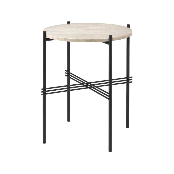 Table d'appoint TS Outdoor - Natural white, support noir, travertin - GUBI