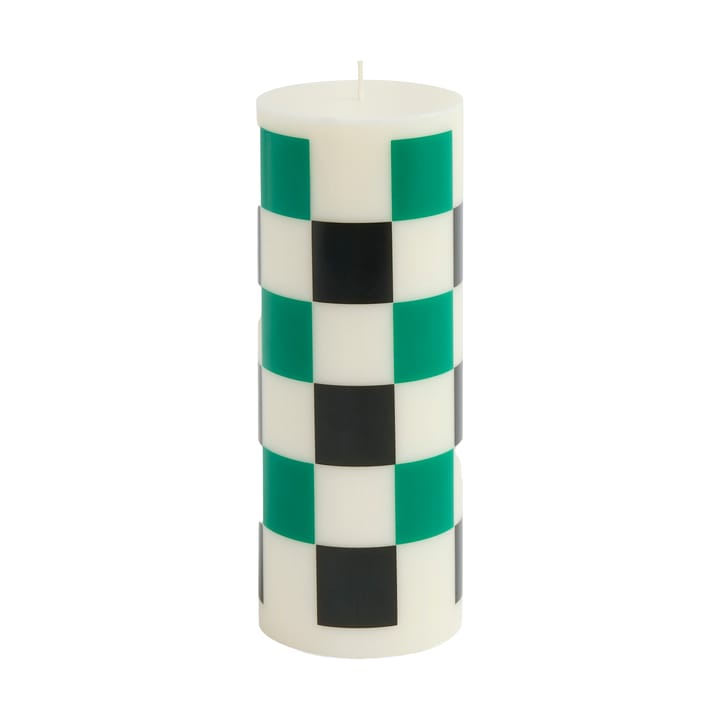 Bougie Column Candle medium 20 cm - Off white-green-black check - HAY