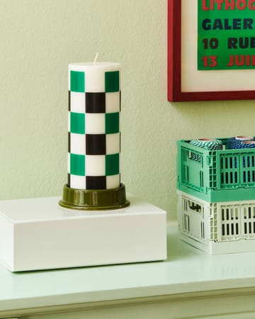 Bougie Column Candle medium 20 cm - Off white-green-black check - HAY