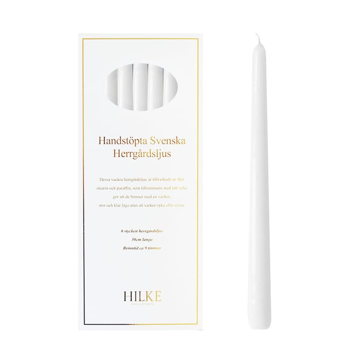 Bougies Herrgård 30 cm lot de 6, Blanc brillant Hilke Collection