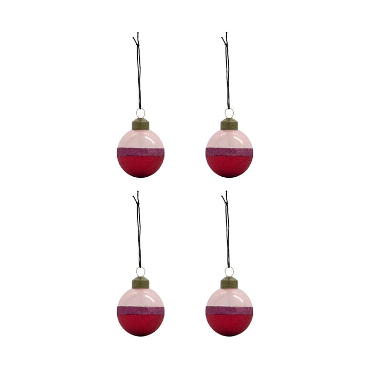 Boules de Noël Stripe Ø8 cm, lot de 4, Rose-rouge House Doctor