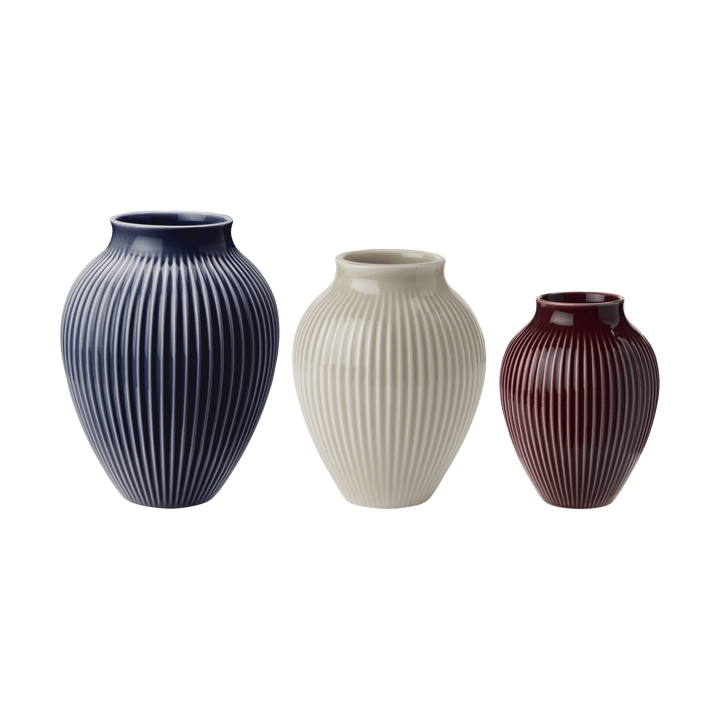 Vase strié Knabstrup Lot de 3 - Baie-sable-bleu foncé - Knabstrup Keramik