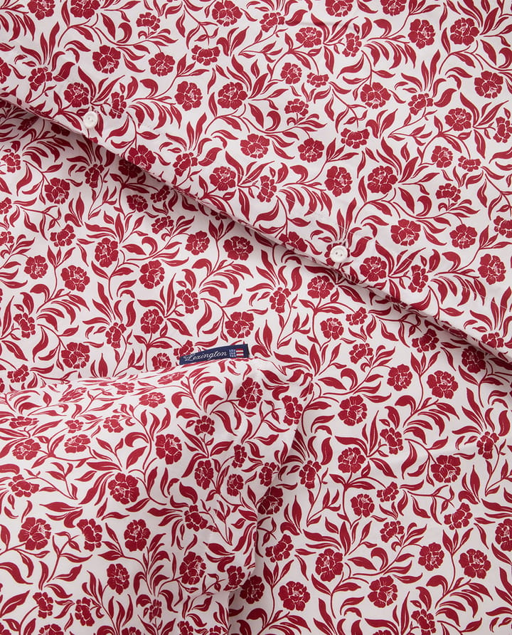 Ensemble de literie Flower printed cotton sateen, Blanc-rouge Lexington