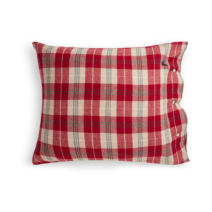 Taie d'oreiller Checked cotton flannel 50x60 cm. - Rouge-beige-vert-blanc - Lexington