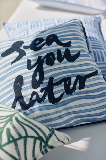 Taie Sea You Later Cotton Canvas 50x50 cm - White-blue - Lexington