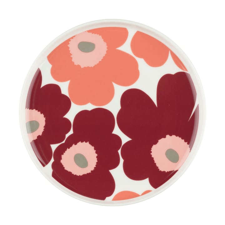 Assiette Unikko Ø20 cm, White-dark cherry-salmon red Marimekko