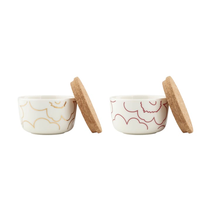 Bol Piirto Unikko avec couvercle 2,5 dl lot de 2 - White-gold-dark red - Marimekko