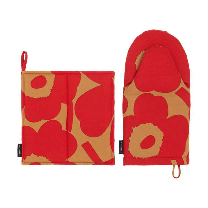 Ensemble de 2 pièces Pieni Unikko avec manique et dessous de plat - Brown-red - Marimekko