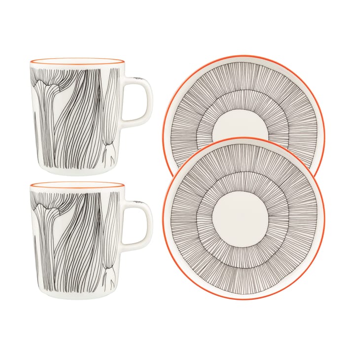 Ensemble petit-déjeuner Kukat Puhkeavat, 4 pièces - White-black-orange - Marimekko