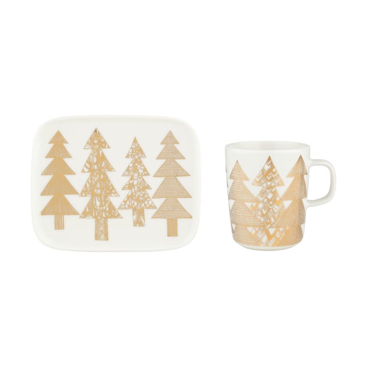 Mug Kuusikossa 25 cl + assiette 15x12 cm - White-gold - Marimekko