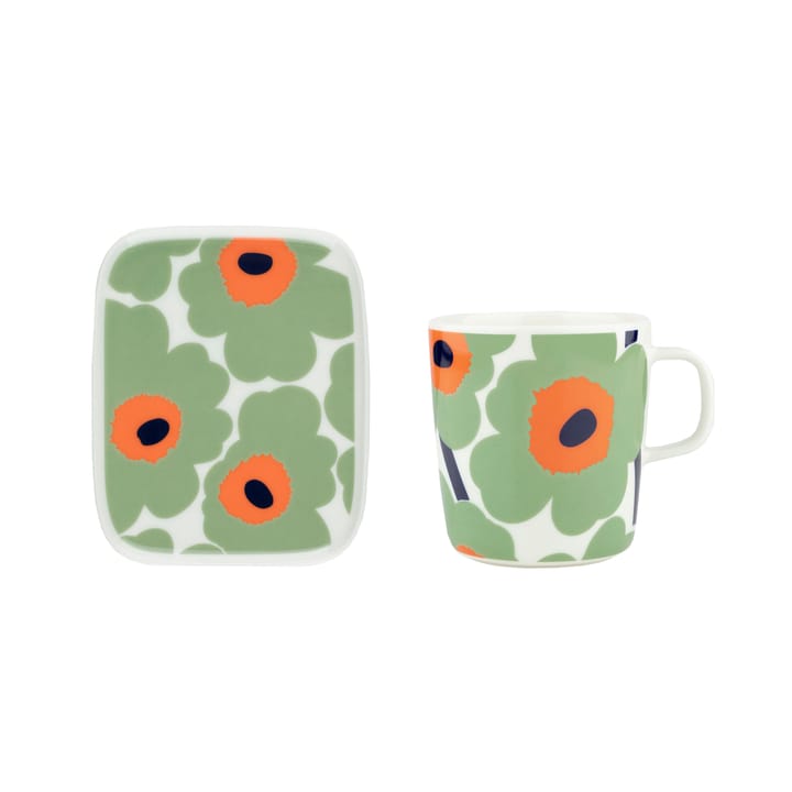 Mug Unikko 40 cl + assiette 12x15 cm - White-sage-orange-dark blue - Marimekko