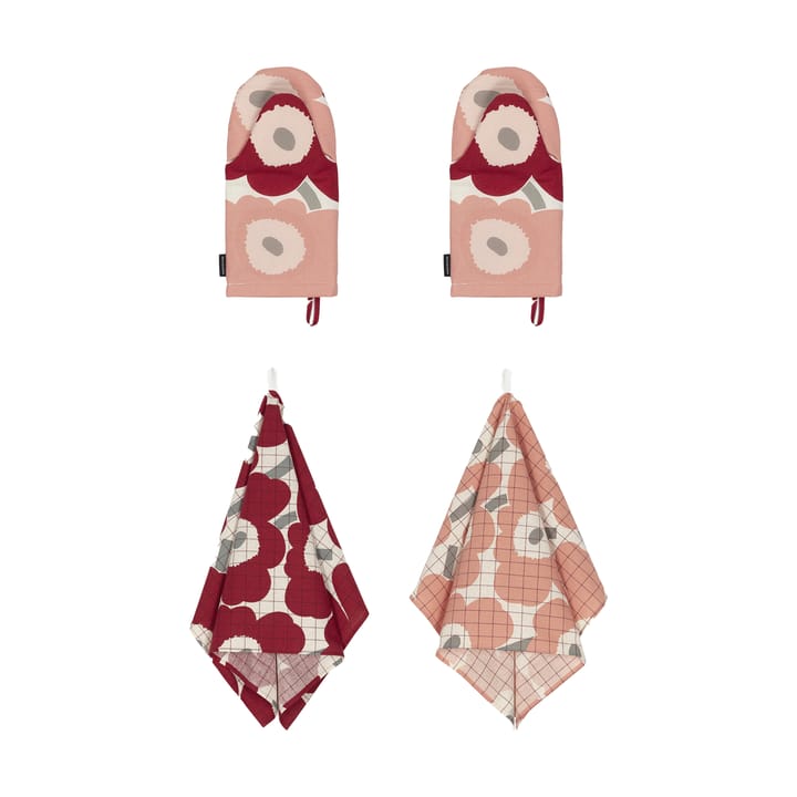 Petit Unikko torchon de cuisine + gant de cuisine 4 pièces, Cotton-dark cherry-rose Marimekko