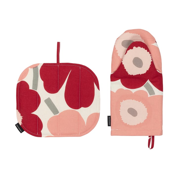 Pieni Unikko manique + dessous de plat 2 pièces, Cotton-dark cherry-rose Marimekko