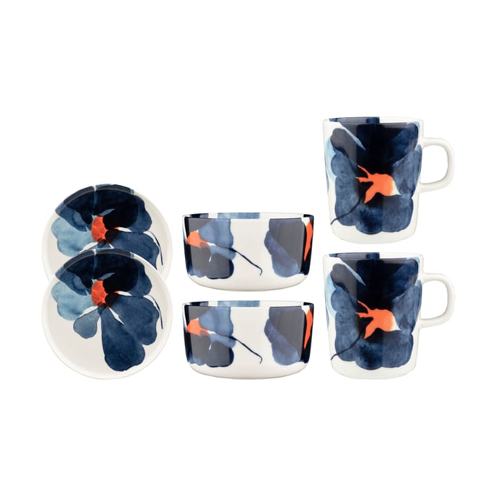 Set de petit-déjeuner Valssi, 6 pièces - White-dark blue-orange - Marimekko