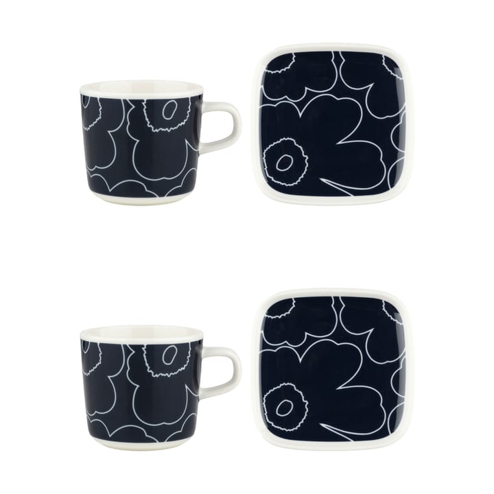 Tasse et soucoupe Pikkuinen Unikko 20 cl, 4 pièces, White-dark blue Marimekko