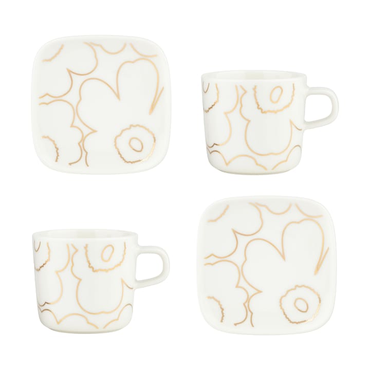 Tasse et soucoupe Pikkuinen Unikko 20 cl, 4 pièces, White-gold Marimekko