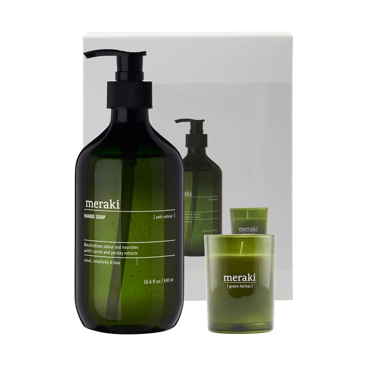 Coffret-cadeau Meraki savon pour les mains et bougie parfumée - Anti-odeur herbes vertes - Meraki