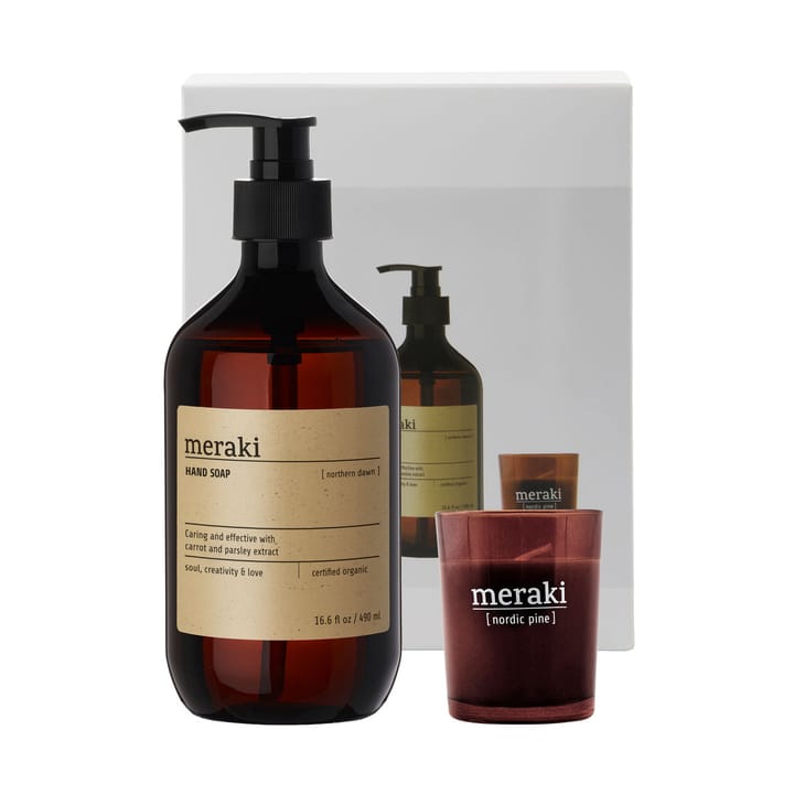 Coffret-cadeau Meraki savon pour les mains et bougie parfumée - Aube du Nord-pin nordique - Meraki