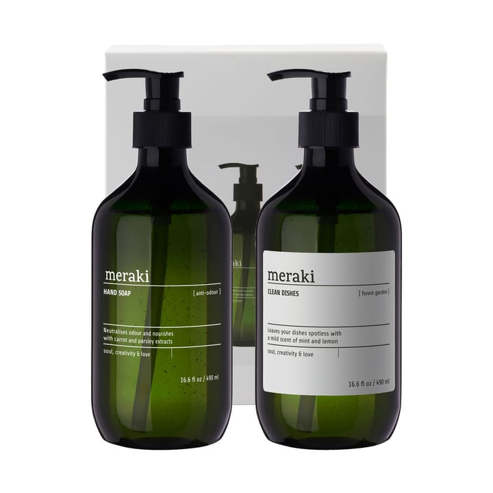 Coffret-cadeau Meraki savon pour les mains et liquide vaisselle - Anti-odeur jardin forestier - Meraki