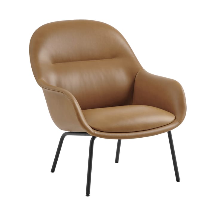 Fauteuil Fiber Lounge avec pieds en acier - Refine leather cognac-black - Muuto