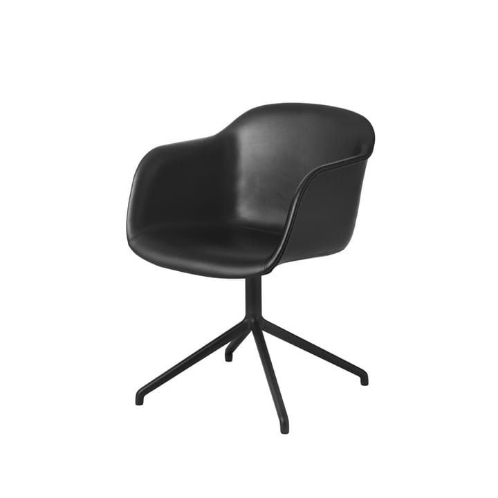 Fiber armchair chaise de bureau avec base pivotante  - Black leather-anthracite black - Muuto