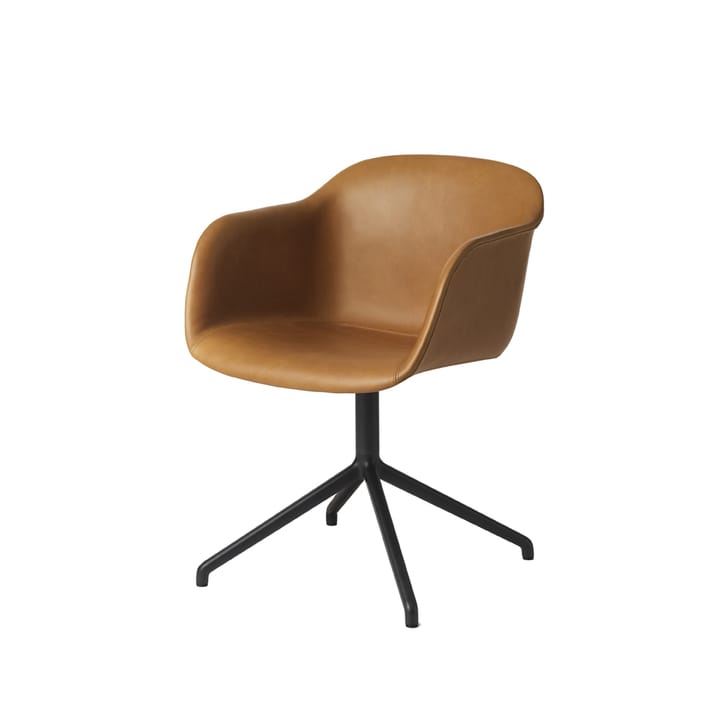 Fiber armchair chaise de bureau avec base pivotante  - Cognac leather-anthracite black - Muuto