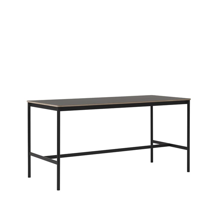 Table de bar Base High, black linoleum, structure noire, bord en contreplaqué, l85 L190 H95 Muuto