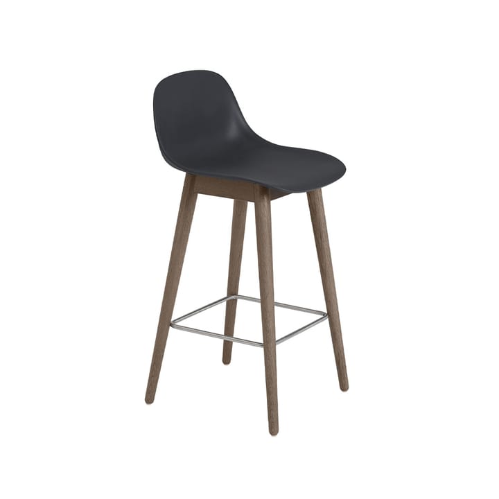 Tabouret de bar Fiber avec dossier 65 cm - Black-pieds lasurés marron foncé - Muuto