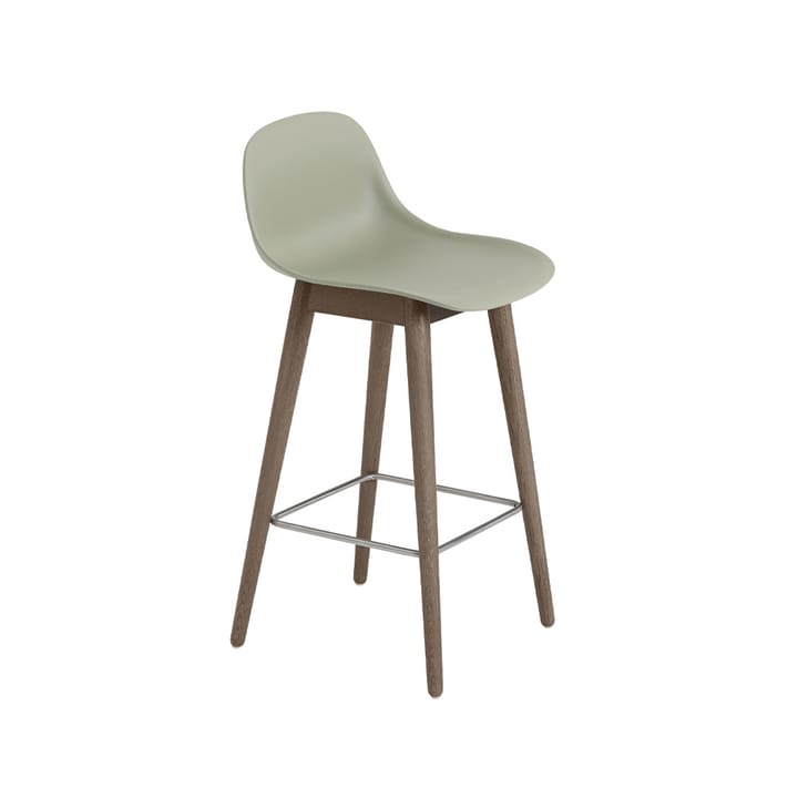 Tabouret de bar Fiber avec dossier 65 cm - Dusty green-pieds lasurés marron foncé - Muuto