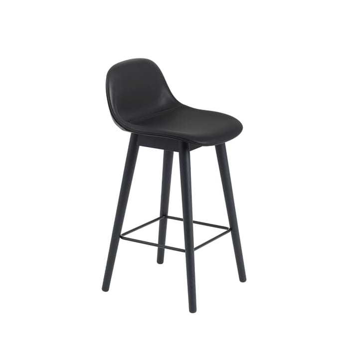 Tabouret de bar Fiber avec dossier 75 cm - Cuir black-pieds noirs - Muuto