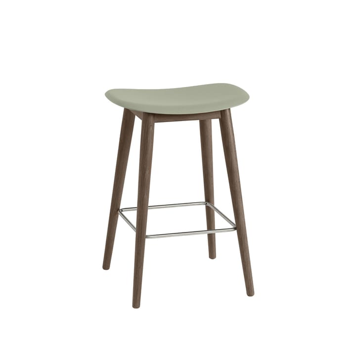 Tabouret Fiber Bar Stool 75 cm - dusty green, pieds lasurés marron foncé - Muuto