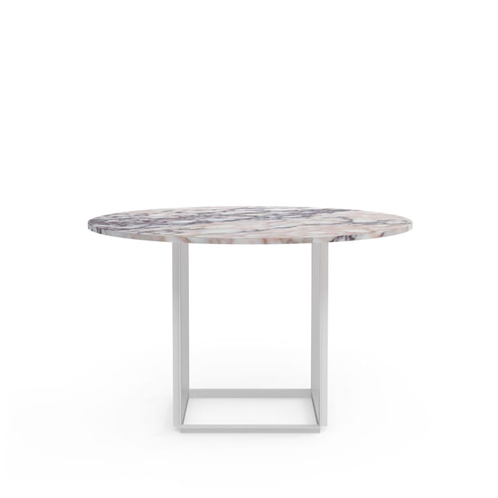 Table à manger ronde Florence, white viola marble, ø 120 cm, structure blanche New Works