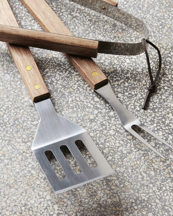 Set 3 pièces outils à barbecue gris/noir en acier inoxydable +