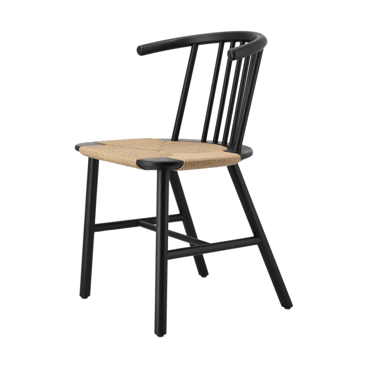 Chaise de salle à manger VIOR avec assise tressée, Chêne laqué noir-nature NJRD