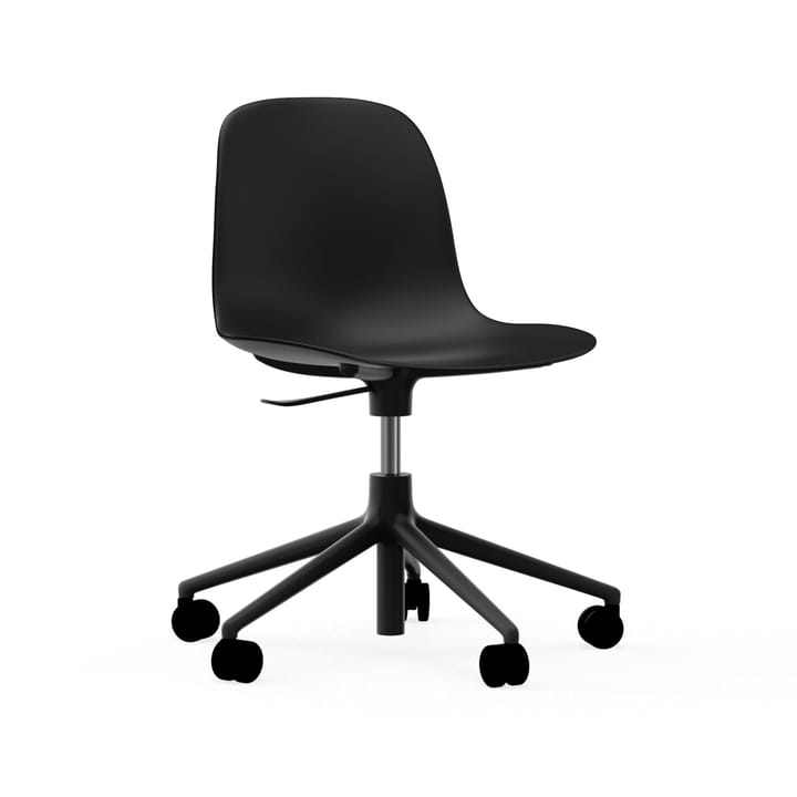 Chaise de bureau Form avec base pivotante, fauteuil de bureau 5W, noir, aluminium noir, roulettes Normann Copenhagen