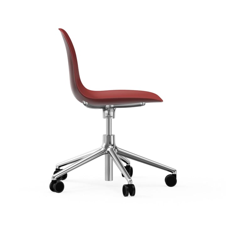 Chaise de bureau Form avec base pivotante, fauteuil de bureau 5W, rouge, aluminium, roulettes Normann Copenhagen